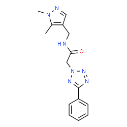 ChemSpider 2D Image | N-[(1,5-Dimethyl-1H-pyrazol-4-yl)methyl]-2-(5-phenyl-2H-tetrazol-2-yl)acetamide | C15H17N7O