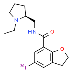 ChemSpider 2D Image | N-{[(2S)-1-Ethyl-2-pyrrolidinyl]methyl}-5-(~125~I)iodo-2,3-dihydro-1-benzofuran-7-carboxamide | C16H21125IN2O2