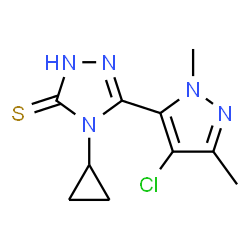 ChemSpider 2D Image | 4H-1,2,4-triazole-3-thiol, 5-(4-chloro-1,3-dimethyl-1H-pyrazol-5-yl)-4-cyclopropyl- | C10H12ClN5S