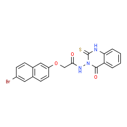 ChemSpider 2D Image | 2-[(6-Bromo-2-naphthyl)oxy]-N-(4-oxo-2-sulfanylquinazolin-3(4H)-yl)acetamide | C20H14BrN3O3S