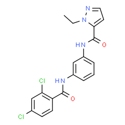 ChemSpider 2D Image | N-{3-[(2,4-Dichlorobenzoyl)amino]phenyl}-1-ethyl-1H-pyrazole-5-carboxamide | C19H16Cl2N4O2
