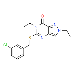 ChemSpider 2D Image | 5-[(3-Chlorobenzyl)sulfanyl]-2,6-diethyl-2,6-dihydro-7H-pyrazolo[4,3-d]pyrimidin-7-one | C16H17ClN4OS