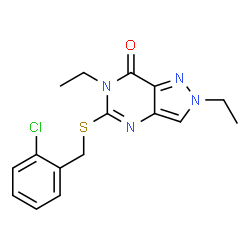 ChemSpider 2D Image | 5-[(2-Chlorobenzyl)sulfanyl]-2,6-diethyl-2,6-dihydro-7H-pyrazolo[4,3-d]pyrimidin-7-one | C16H17ClN4OS
