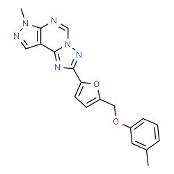 ChemSpider 2D Image | 7-Methyl-2-{5-[(3-methylphenoxy)methyl]-2-furyl}-7H-pyrazolo[4,3-e][1,2,4]triazolo[1,5-c]pyrimidine | C19H16N6O2