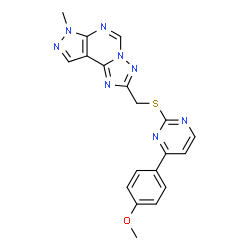 ChemSpider 2D Image | 2-({[4-(4-Methoxyphenyl)-2-pyrimidinyl]sulfanyl}methyl)-7-methyl-7H-pyrazolo[4,3-e][1,2,4]triazolo[1,5-c]pyrimidine | C19H16N8OS