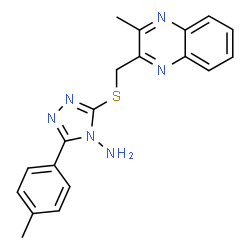 ChemSpider 2D Image | 3-(4-Methylphenyl)-5-{[(3-methyl-2-quinoxalinyl)methyl]sulfanyl}-4H-1,2,4-triazol-4-amine | C19H18N6S