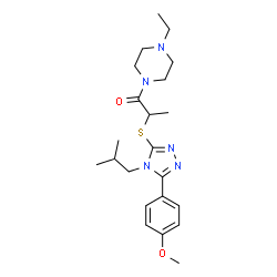 ChemSpider 2D Image | 1-(4-Ethyl-1-piperazinyl)-2-{[4-isobutyl-5-(4-methoxyphenyl)-4H-1,2,4-triazol-3-yl]sulfanyl}-1-propanone | C22H33N5O2S