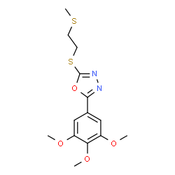 ChemSpider 2D Image | 2-{[2-(Methylsulfanyl)ethyl]sulfanyl}-5-(3,4,5-trimethoxyphenyl)-1,3,4-oxadiazole | C14H18N2O4S2
