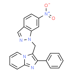 ChemSpider 2D Image | 6-Nitro-1-[(2-phenylimidazo[1,2-a]pyridin-3-yl)methyl]-1H-indazole | C21H15N5O2
