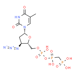 ChemSpider 2D Image | 3'-Azido-3'-deoxy-5'-O-(hydroxy{[hydroxy(phosphonomethyl)phosphoryl]oxy}phosphoryl)thymidine | C11H18N5O12P3