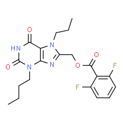 ChemSpider 2D Image | (3-Butyl-2,6-dioxo-7-propyl-2,3,6,7-tetrahydro-1H-purin-8-yl)methyl 2,6-difluorobenzoate | C20H22F2N4O4