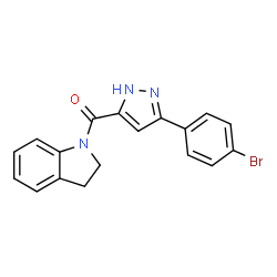 ChemSpider 2D Image | [3-(4-Bromophenyl)-1H-pyrazol-5-yl](2,3-dihydro-1H-indol-1-yl)methanone | C18H14BrN3O