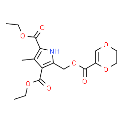 ChemSpider 2D Image | Diethyl 5-{[(5,6-dihydro-1,4-dioxin-2-ylcarbonyl)oxy]methyl}-3-methyl-1H-pyrrole-2,4-dicarboxylate | C17H21NO8