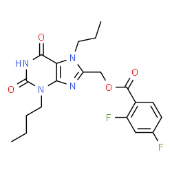 ChemSpider 2D Image | (3-Butyl-2,6-dioxo-7-propyl-2,3,6,7-tetrahydro-1H-purin-8-yl)methyl 2,4-difluorobenzoate | C20H22F2N4O4