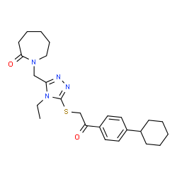 ChemSpider 2D Image | 1-[(5-{[2-(4-Cyclohexylphenyl)-2-oxoethyl]sulfanyl}-4-ethyl-4H-1,2,4-triazol-3-yl)methyl]-2-azepanone | C25H34N4O2S