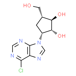 ChemSpider 2D Image | (1R,2R,3R,5R)-3-(6-Chloro-9H-purin-9-yl)-5-(hydroxymethyl)-1,2-cyclopentanediol | C11H13ClN4O3