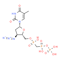 ChemSpider 2D Image | 3'-Azido-3'-deoxy-5'-O-(hydroxy{[hydroxy(phosphonooxy)phosphoryl]methyl}phosphoryl)thymidine | C11H18N5O12P3