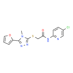 ChemSpider 2D Image | N-(5-Chloro-2-pyridinyl)-2-{[5-(2-furyl)-4-methyl-4H-1,2,4-triazol-3-yl]sulfanyl}acetamide | C14H12ClN5O2S