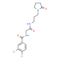 ChemSpider 2D Image | 3,4-Dichloro-N-(2-oxo-2-{[3-(2-oxo-1-pyrrolidinyl)propyl]amino}ethyl)benzamide | C16H19Cl2N3O3