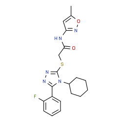 ChemSpider 2D Image | 2-{[4-Cyclohexyl-5-(2-fluorophenyl)-4H-1,2,4-triazol-3-yl]sulfanyl}-N-(5-methyl-1,2-oxazol-3-yl)acetamide | C20H22FN5O2S