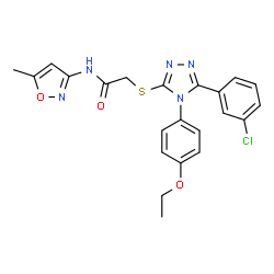 ChemSpider 2D Image | 2-{[5-(3-Chlorophenyl)-4-(4-ethoxyphenyl)-4H-1,2,4-triazol-3-yl]sulfanyl}-N-(5-methyl-1,2-oxazol-3-yl)acetamide | C22H20ClN5O3S