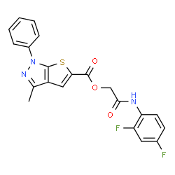 ChemSpider 2D Image | 2-[(2,4-Difluorophenyl)amino]-2-oxoethyl 3-methyl-1-phenyl-1H-thieno[2,3-c]pyrazole-5-carboxylate | C21H15F2N3O3S