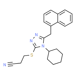 ChemSpider 2D Image | 3-{[4-Cyclohexyl-5-(1-naphthylmethyl)-4H-1,2,4-triazol-3-yl]sulfanyl}propanenitrile | C22H24N4S