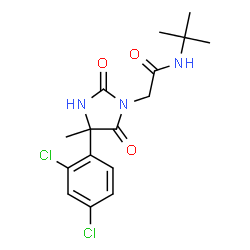ChemSpider 2D Image | 2-[4-(2,4-Dichlorophenyl)-4-methyl-2,5-dioxo-1-imidazolidinyl]-N-(2-methyl-2-propanyl)acetamide | C16H19Cl2N3O3