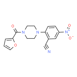 ChemSpider 2D Image | 2-[4-(2-Furoyl)-1-piperazinyl]-5-nitrobenzonitrile | C16H14N4O4
