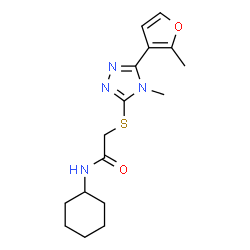 ChemSpider 2D Image | N-Cyclohexyl-2-{[4-methyl-5-(2-methyl-3-furyl)-4H-1,2,4-triazol-3-yl]sulfanyl}acetamide | C16H22N4O2S