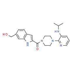 ChemSpider 2D Image | [6-(Hydroxymethyl)-1H-indol-2-yl]{4-[3-(isopropylamino)-2-pyridinyl]-1-piperazinyl}methanone | C22H27N5O2