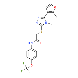 ChemSpider 2D Image | 2-{[4-Methyl-5-(2-methyl-3-furyl)-4H-1,2,4-triazol-3-yl]sulfanyl}-N-[4-(trifluoromethoxy)phenyl]acetamide | C17H15F3N4O3S