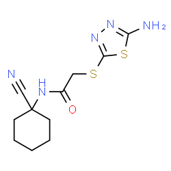 ChemSpider 2D Image | 2-[(5-Amino-1,3,4-thiadiazol-2-yl)sulfanyl]-N-(1-cyanocyclohexyl)acetamide | C11H15N5OS2