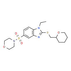 ChemSpider 2D Image | 1-Ethyl-5-(4-morpholinylsulfonyl)-2-[(tetrahydro-2H-pyran-2-ylmethyl)sulfanyl]-1H-benzimidazole | C19H27N3O4S2
