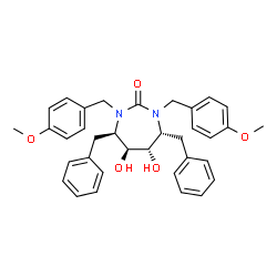 ChemSpider 2D Image | (4R,5S,6S,7R)-4,7-Dibenzyl-5,6-dihydroxy-1,3-bis(4-methoxybenzyl)-1,3-diazepan-2-one | C35H38N2O5