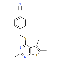 ChemSpider 2D Image | 4-{[(2,5,6-Trimethylthieno[2,3-d]pyrimidin-4-yl)sulfanyl]methyl}benzonitrile | C17H15N3S2
