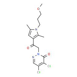 ChemSpider 2D Image | 4,5-Dichloro-2-{2-[1-(3-methoxypropyl)-2,5-dimethyl-1H-pyrrol-3-yl]-2-oxoethyl}-3(2H)-pyridazinone | C16H19Cl2N3O3
