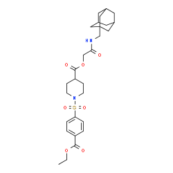 ChemSpider 2D Image | 2-[(Adamantan-1-ylmethyl)amino]-2-oxoethyl 1-{[4-(ethoxycarbonyl)phenyl]sulfonyl}-4-piperidinecarboxylate | C28H38N2O7S