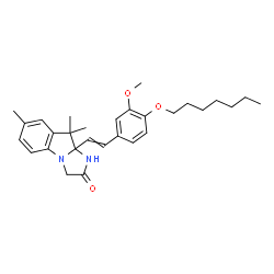ChemSpider 2D Image | 9a-{2-[4-(Heptyloxy)-3-methoxyphenyl]vinyl}-7,9,9-trimethyl-9,9a-dihydro-1H-imidazo[1,2-a]indol-2(3H)-one | C29H38N2O3