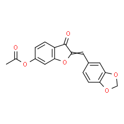 ChemSpider 2D Image | 2-(1,3-Benzodioxol-5-ylmethylene)-3-oxo-2,3-dihydro-1-benzofuran-6-yl acetate | C18H12O6