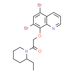 ChemSpider 2D Image | 2-[(5,7-Dibromo-8-quinolinyl)oxy]-1-(2-ethyl-1-piperidinyl)ethanone | C18H20Br2N2O2