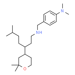 ChemSpider 2D Image | 4-({[3-(2,2-Dimethyltetrahydro-2H-pyran-4-yl)-6-methylheptyl]amino}methyl)-N,N-dimethylaniline | C24H42N2O