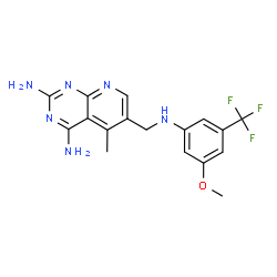 ChemSpider 2D Image | 6-[(3-Methoxy-5-trifluoromethylphenylamino)methyl]-2,4-diamino-5-methylpyrido[2,3-d]pyrimidine | C17H17F3N6O