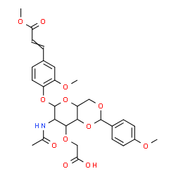 ChemSpider 2D Image | 2-Methoxy-4-(3-methoxy-3-oxo-1-propen-1-yl)phenyl 2-acetamido-3-O-(carboxymethyl)-2-deoxy-4,6-O-(4-methoxybenzylidene)hexopyranoside | C29H33NO12