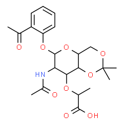 ChemSpider 2D Image | 2-Acetylphenyl 2-acetamido-3-O-(1-carboxyethyl)-2-deoxy-4,6-O-isopropylidenehexopyranoside | C22H29NO9