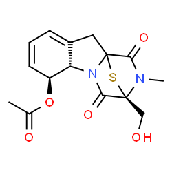 ChemSpider 2D Image | (7S,8S,11S)-11-(Hydroxymethyl)-12-methyl-10,13-dioxo-14-thia-9,12-diazatetracyclo[9.2.1.0~1,9~.0~3,8~]tetradeca-3,5-dien-7-yl acetate | C15H16N2O5S