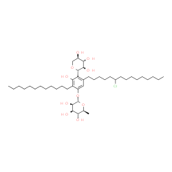 ChemSpider 2D Image | (1S)-1,5-Anhydro-1-{6-(6-chloropentadecyl)-4-[(6-deoxy-alpha-L-mannopyranosyl)oxy]-3-dodecyl-2-hydroxyphenyl}-D-xylitol | C44H77ClO10