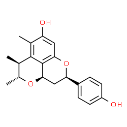 ChemSpider 2D Image | (2R,3aR,5R,6S)-2-(4-Hydroxyphenyl)-5,6,7-trimethyl-3,3a,5,6-tetrahydro-2H-pyrano[2,3,4-de]chromen-8-ol | C20H22O4