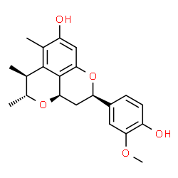 ChemSpider 2D Image | (2R,3aR,5R,6S)-2-(4-Hydroxy-3-methoxyphenyl)-5,6,7-trimethyl-3,3a,5,6-tetrahydro-2H-pyrano[2,3,4-de]chromen-8-ol | C21H24O5