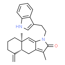 ChemSpider 2D Image | (4aR,8aR)-1-[2-(1H-Indol-3-yl)ethyl]-3,8a-dimethyl-5-methylene-1,4,4a,5,6,7,8,8a-octahydro-2H-benzo[f]indol-2-one | C25H28N2O